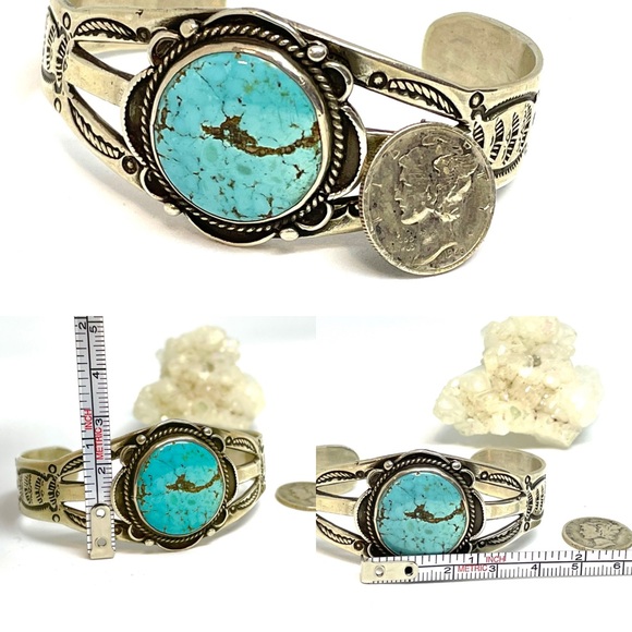Vintage Navajo Sterling Silver Cuff Bracelet with Genuine Turquoise OOAK - Picture 7 of 7